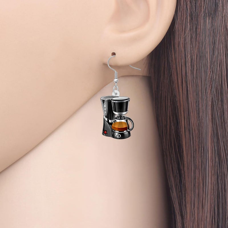 BONSNY Acrylic Dangling Novelty Fun Black Coffee Machine Earrings Hypoallergenic Designer Jewelry Gifts For Women - Image 2